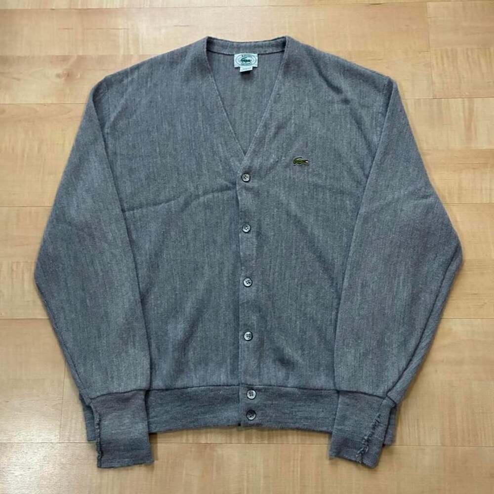 IZOD Lacoste Vintage Cardigan XL Grey Orlon Acrylic Sweater